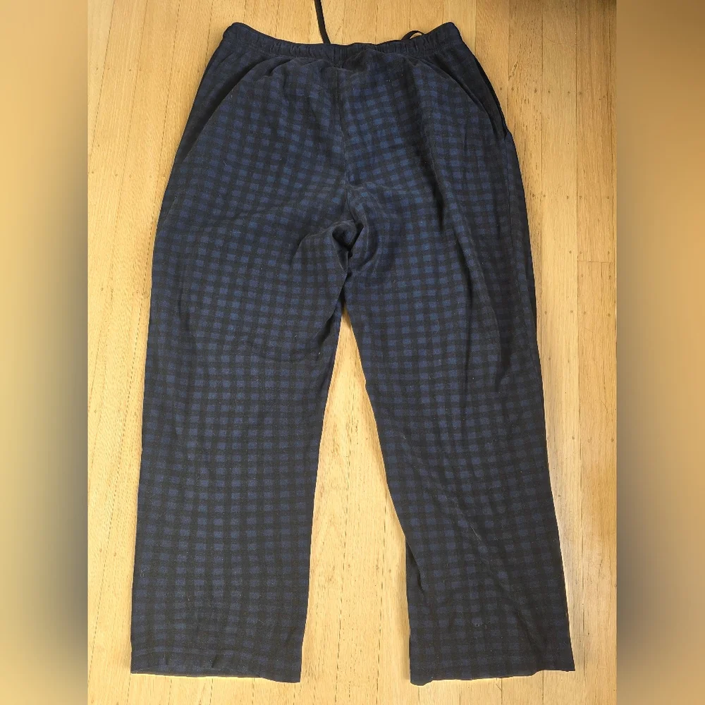 Nautica Blue & Black Checked Flannel Drawstring Lounge Pants with Pockets Size M